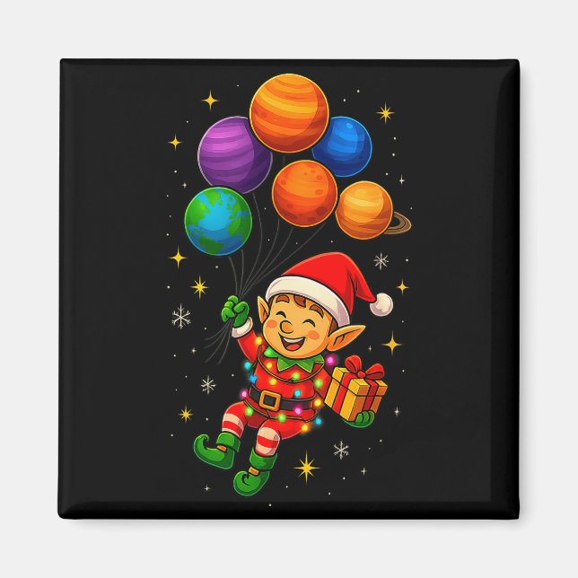 Imã Funny Elf Astronaut With Planets Christmas Pjs For (Frente)