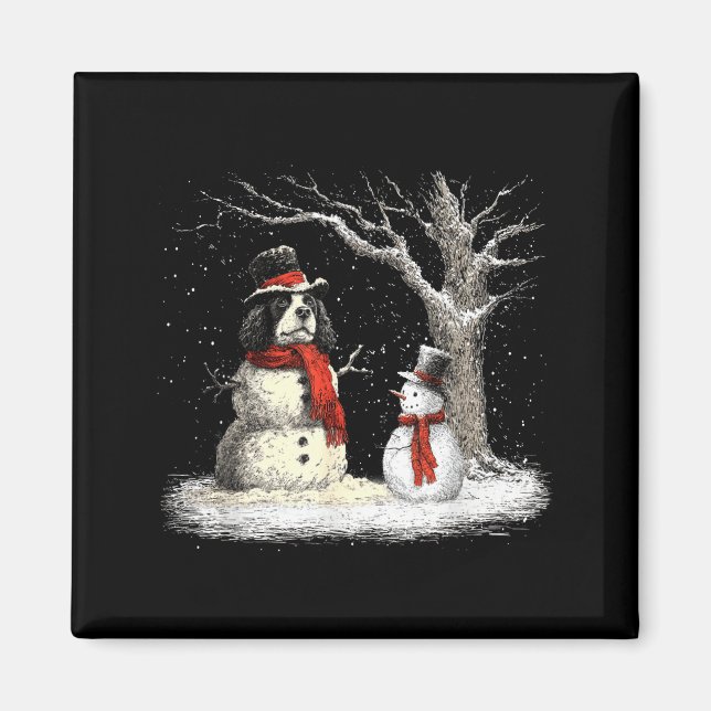 Imã Funny Er Spaniel Dog In The Snow Tree Christmas Wi (Frente)