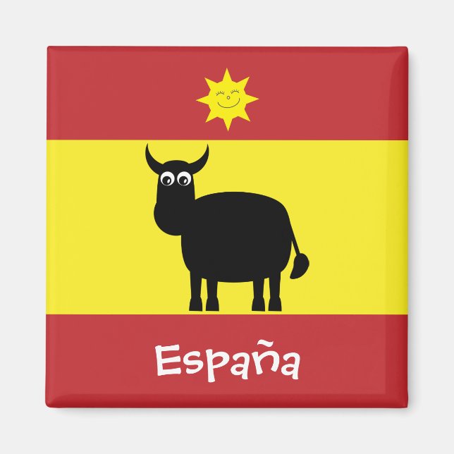 Imã Funny espanhola Bull & Sun España Flag Magnet (Frente)