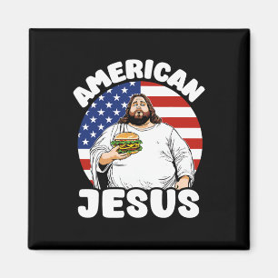 Imã Funny Fat American Jesus Hamburger Sarcástico 4º O