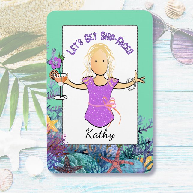 Ímã Funny Female Cartoon Tropical Vacation Cruise (Criador carregado)