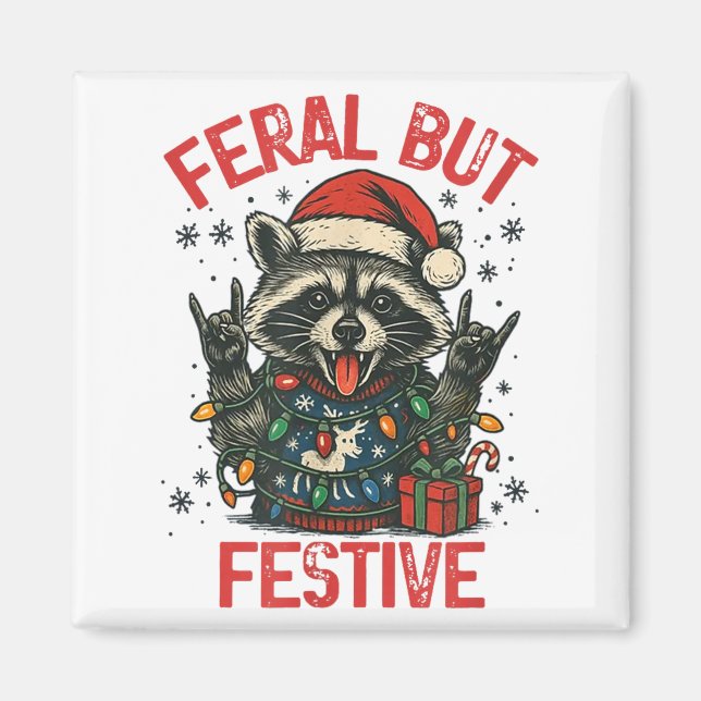 Imã Funny Festive But Feral Santa Raccoon Lover Animal (Frente)