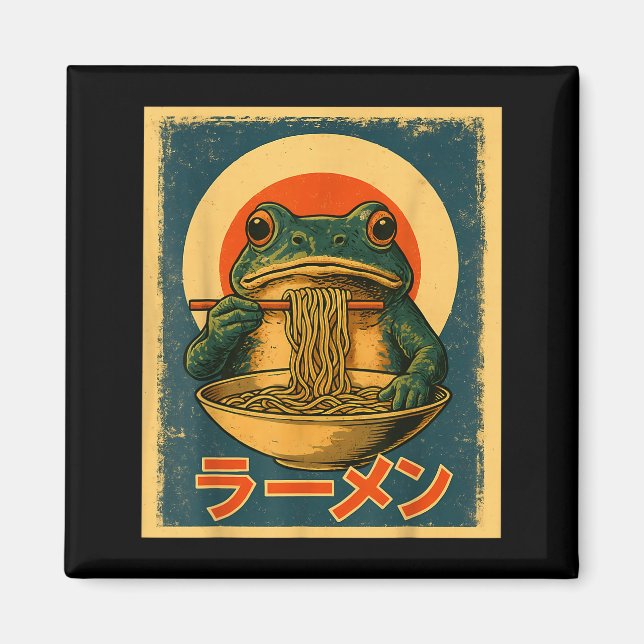Imã Funny Frog Ramen Kawaii Retro Japanese Rising Sun  (Frente)