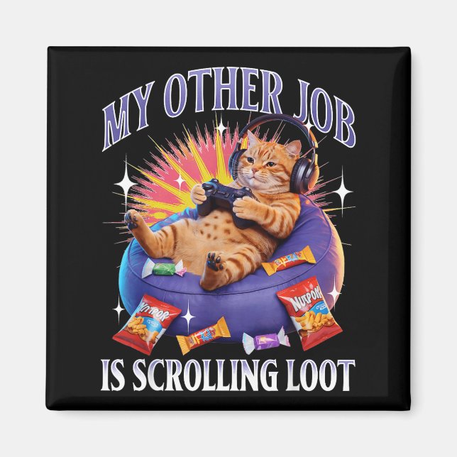 Imã Funny Gaming Gamer Cat  (Frente)