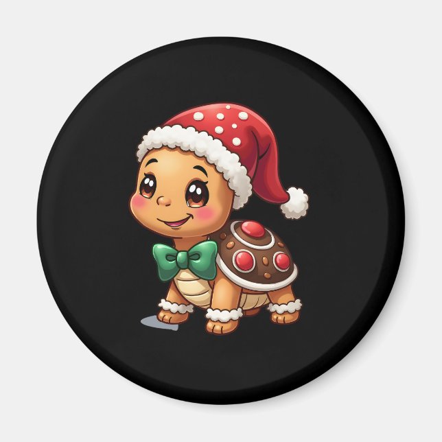 Imã Funny Gingerbread Man Turtle Christmas Womens Mens (Frente)