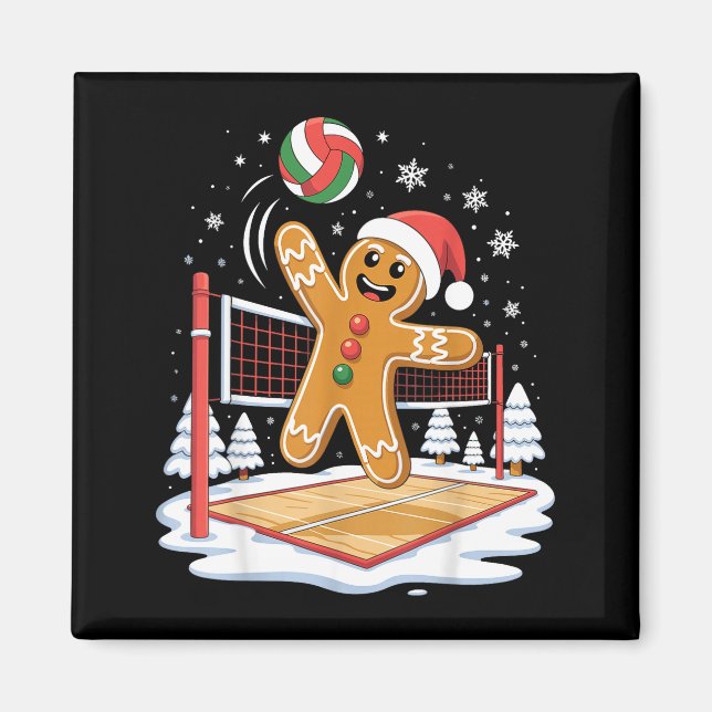 Imã Funny Gingerbread Volleyball Player Christmas  (Frente)
