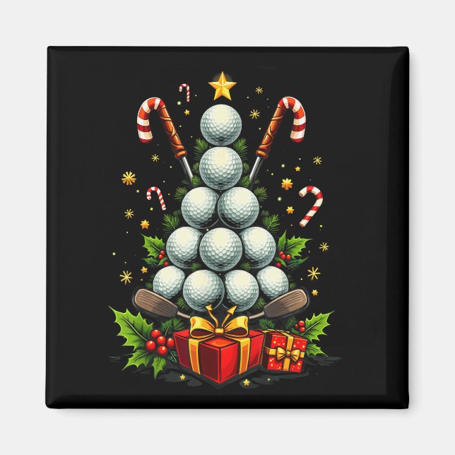 Imã Funny Golf Ball Christmas Tree Santa Hat Xmas Tee  (Frente)