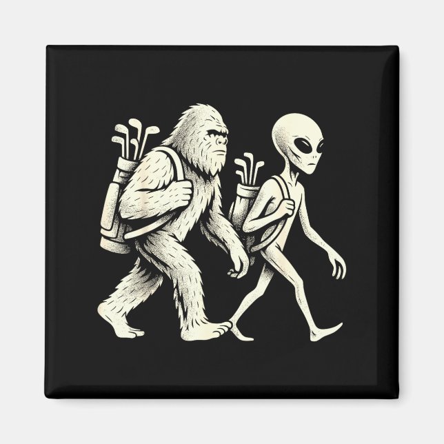 Imã Funny Golf Bigfoot Sasquatch Alien Ufo Golfer  (Frente)