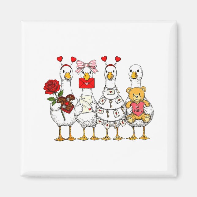 Imã Funny Goose Happy Valentine Goose Cute Heart Lover (Frente)