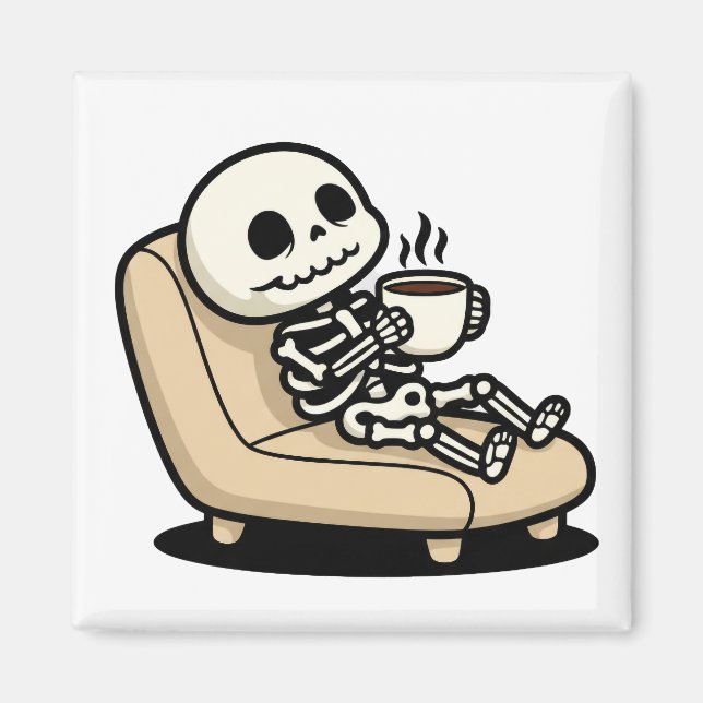 Imã Funny Grim Reaper Drinking Coffee | "Dead Inside"  (Frente)