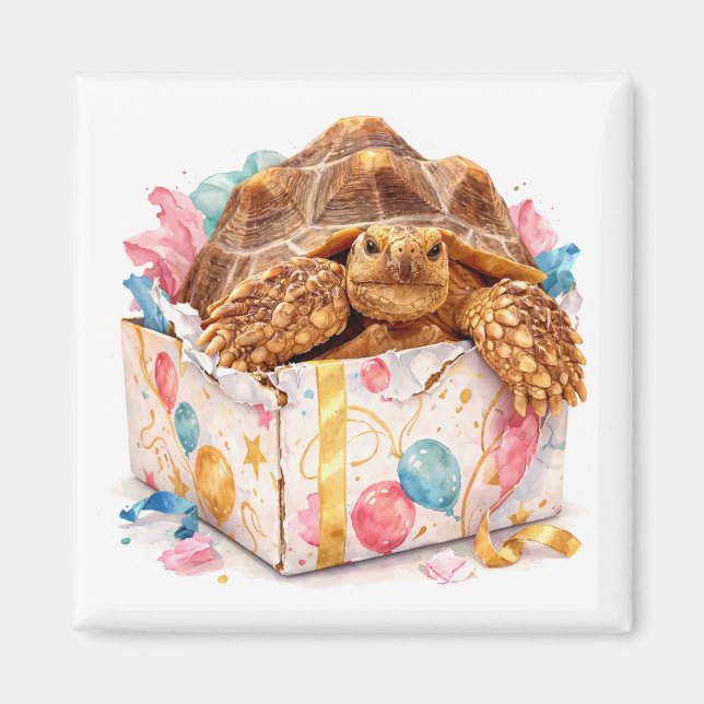Imã Funny Grumpy Watercolor Happy Birthday Gift Turtle (Frente)