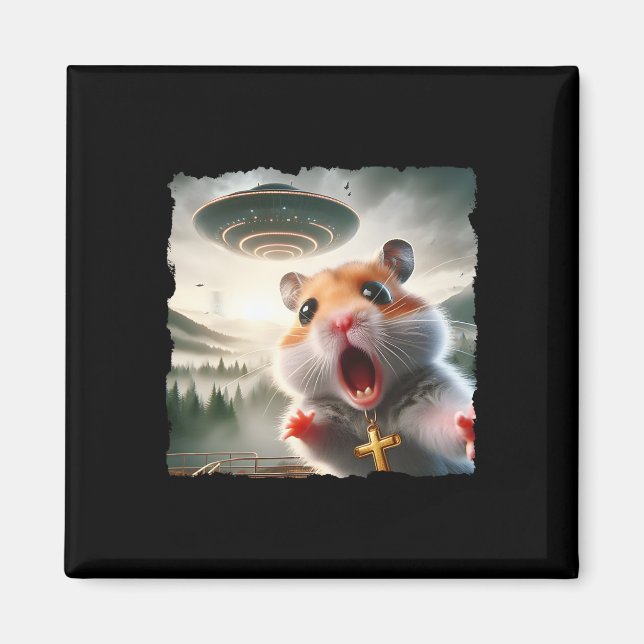 Imã Funny Hamster Selfie With Alien Trip Meme Pet Crui (Frente)
