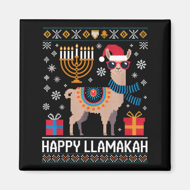 Imã Funny Happy Llamakah Llama With Menorah  (Frente)