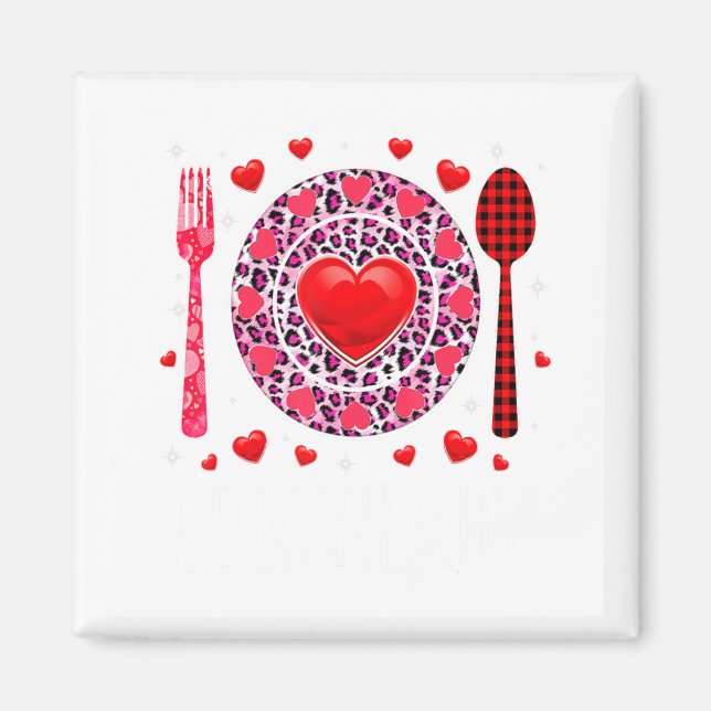 Imã Funny Happy Valentines Day Lunch Lady Leopard Hea  (Frente)