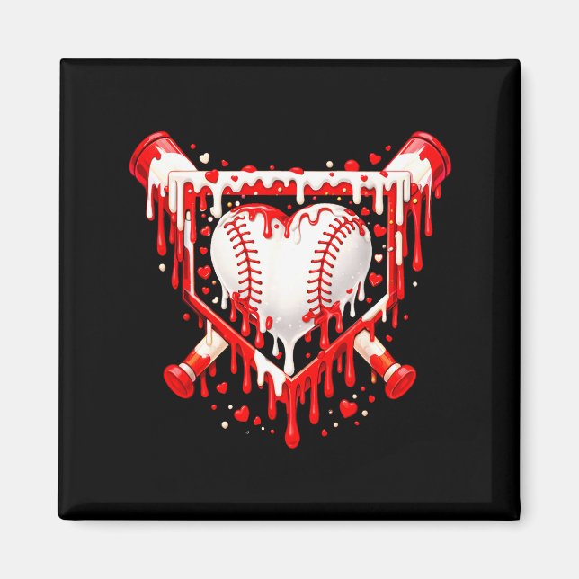 Imã Funny Heart Baseball Drip Ice Cream Valentines Day (Frente)