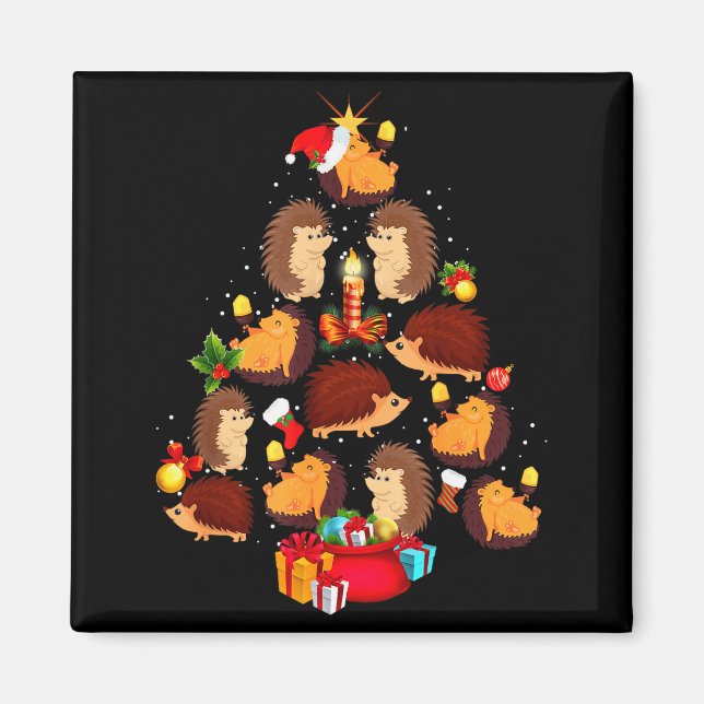 Imã Funny Hedgehogs Christmas Tree Light Pajama Hedgeh (Frente)