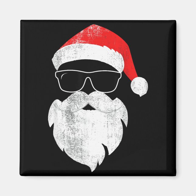 Imã Funny Hipster Santa Face With Hat Beard &amp; Gles (Frente)
