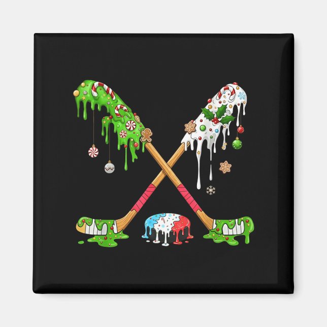 Imã Funny Hockey Holiday Candy Cane Gingerbread  (Frente)