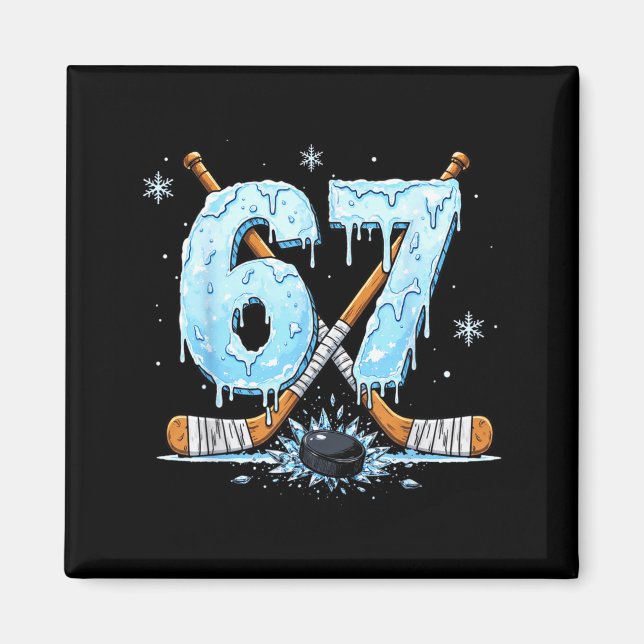 Imã Funny Hockey Lovers Drip 6-7 Number Six Seven Puck (Frente)