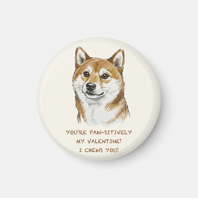 Imã Funny "I Chews You" Shiba Inu Valentine's Day Art (Frente)