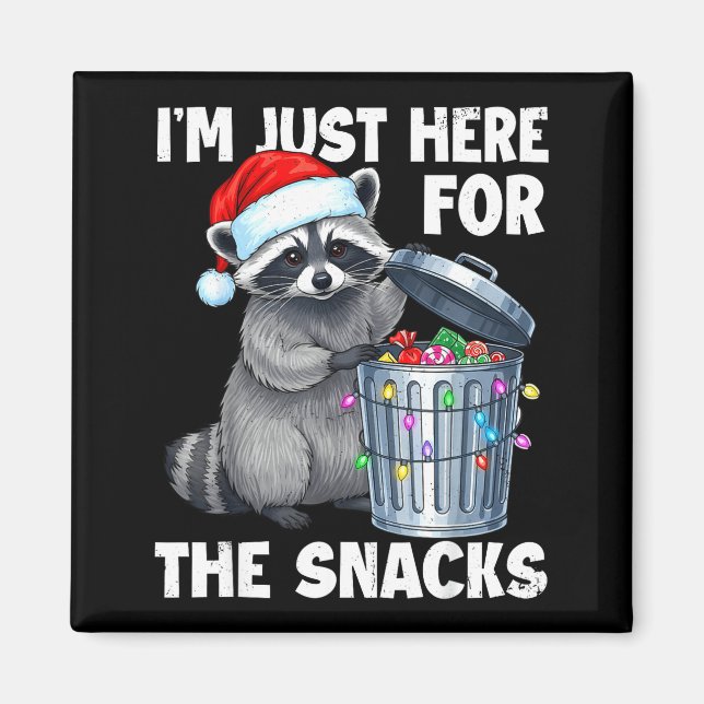 Imã Funny I'm Just Here For The Snacks Raccoon Christm (Frente)