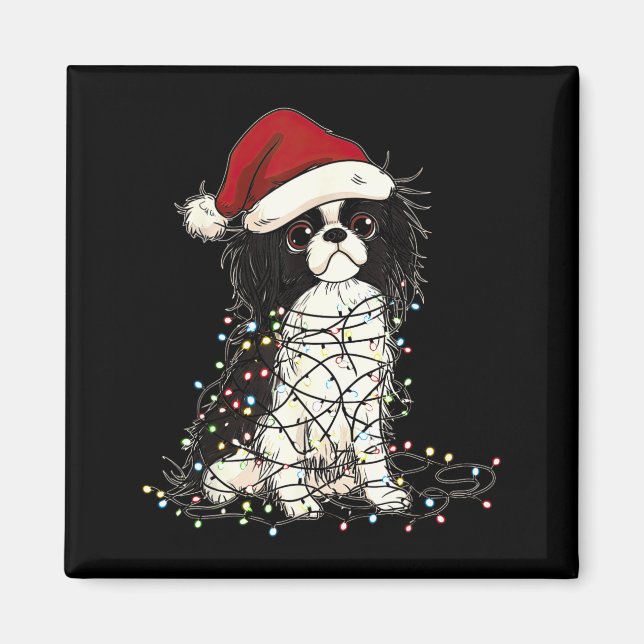 Imã Funny Japanese Chin Christmas Graphics Dog Lights  (Frente)