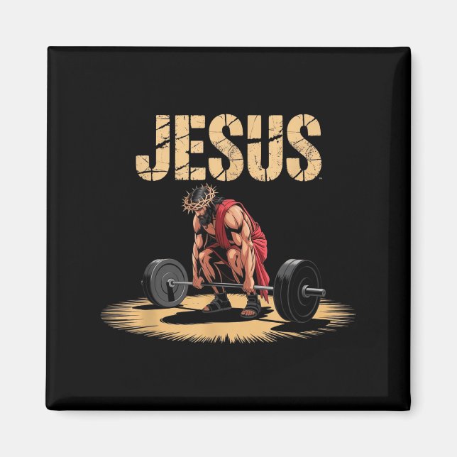 Imã Funny Jesus Weightlifting Christian Gym Humor  (Frente)