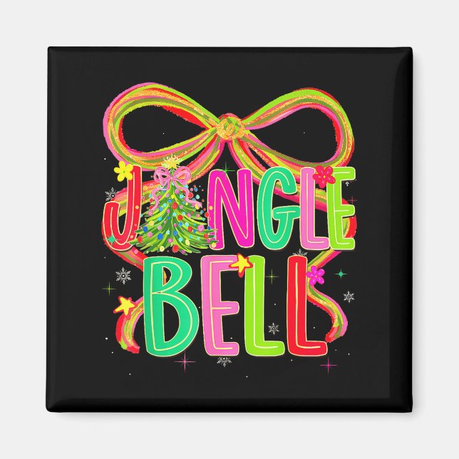 Imã Funny Jingle Bells Coquette Bow Merry Christmas Gi (Frente)