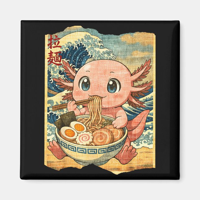 Imã Funny Kawaii Axolotl Ramen Noodle Bowl Japanese Wa (Frente)