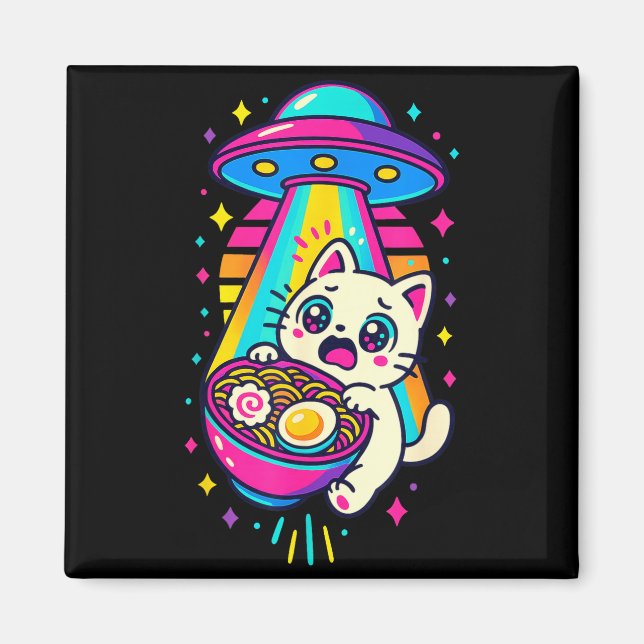 Imã Funny Kawaii Cat Ramen Ufo Japanese Anime Women Gi (Frente)
