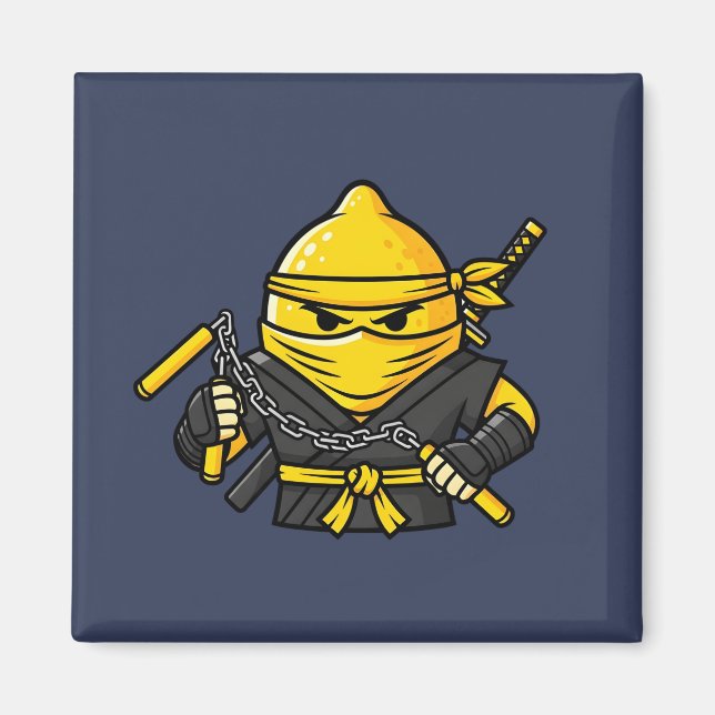 Imã Funny Lemon Shinobi Ninja Nunchucks Illustration (Frente)