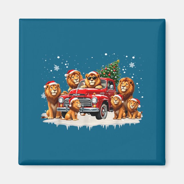 Imã Funny Lion Riding Christmas Tree Truck Christmas  (Frente)
