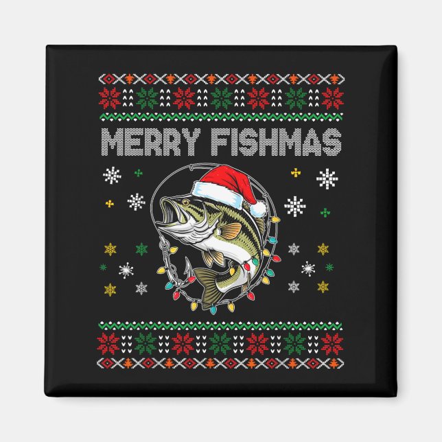 Imã Funny Merry Fishmas B Fishing Christmas Ugly Sweat (Frente)