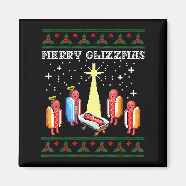 Imã Funny Merry Glizzmas Hot Dogs Family Group Ugly Ch (Frente)