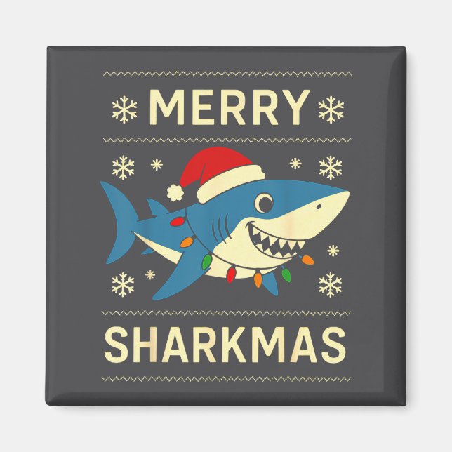 Imã Funny Merry Sharkmas Christmas Shark Humor  (Frente)