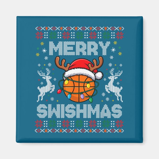 Imã Funny Merry Swishmas Basketball Christmas Reindeer (Frente)