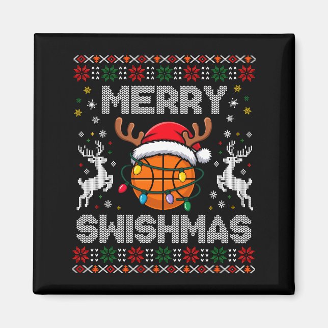 Imã Funny Merry Swishmas Basketball Christmas Reindeer (Frente)