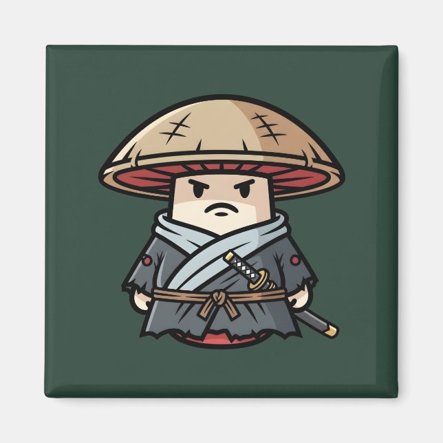 Imã Funny Mushroom Ronin Wandering Samurai Illustratio (Frente)