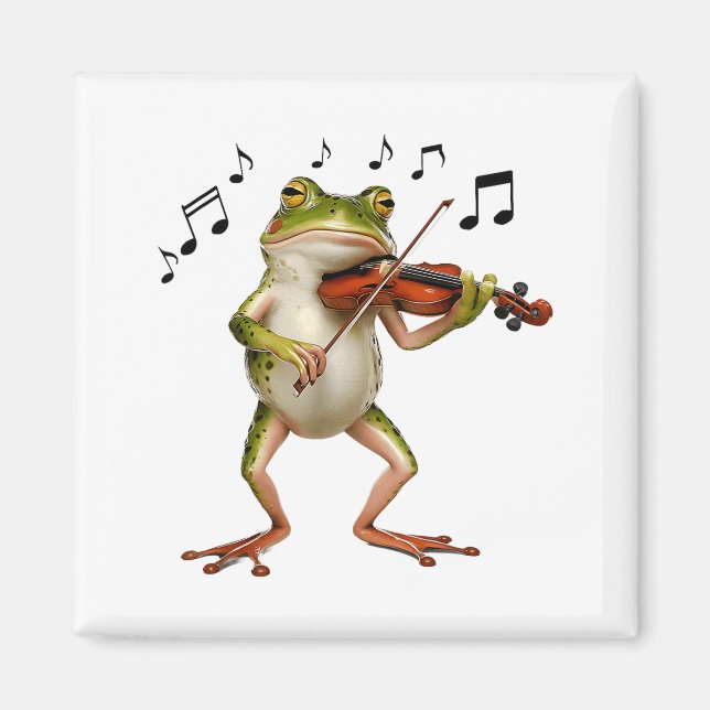 Imã Funny Musician Violinist Cute Frog Playing Violin  (Frente)