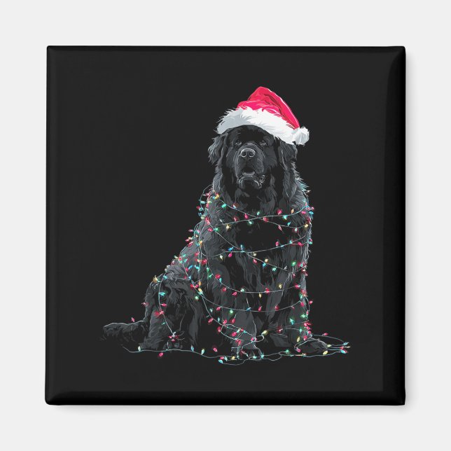 Imã Funny Newfoundland Christmas Graphic Dog Lights Lo (Frente)