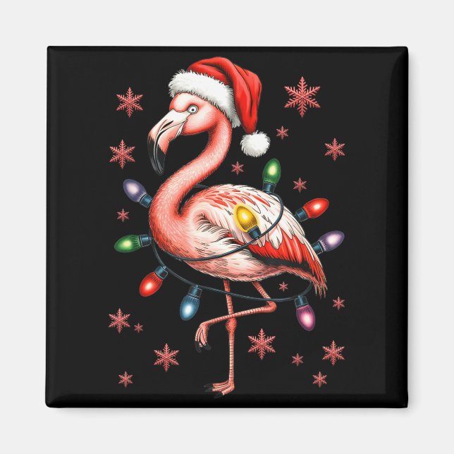 Imã Funny Nk Flamingo Christmas Tree Lights Xmas Snowf (Frente)