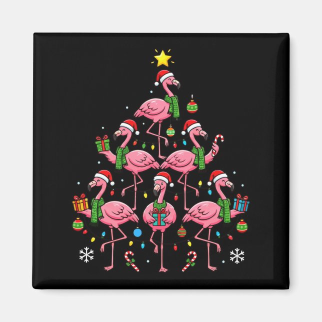 Imã Funny Nk Flamingo Christmas Tree Santa Hats Holida (Frente)