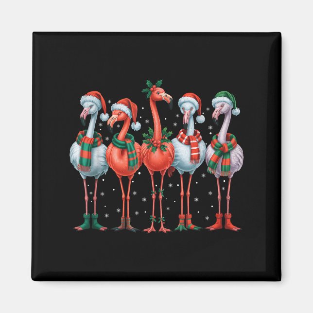 Imã Funny Nk Flamingos Merry Christmas Tree Xmas Snowf (Frente)