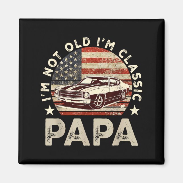 Imã Funny Old Car Clic American Us Flag Mens Dad Papa  (Frente)
