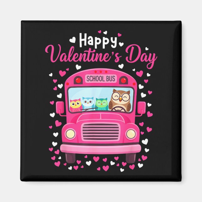 Imã Funny Owls School Bus Driver Happy Valentines Day  (Frente)
