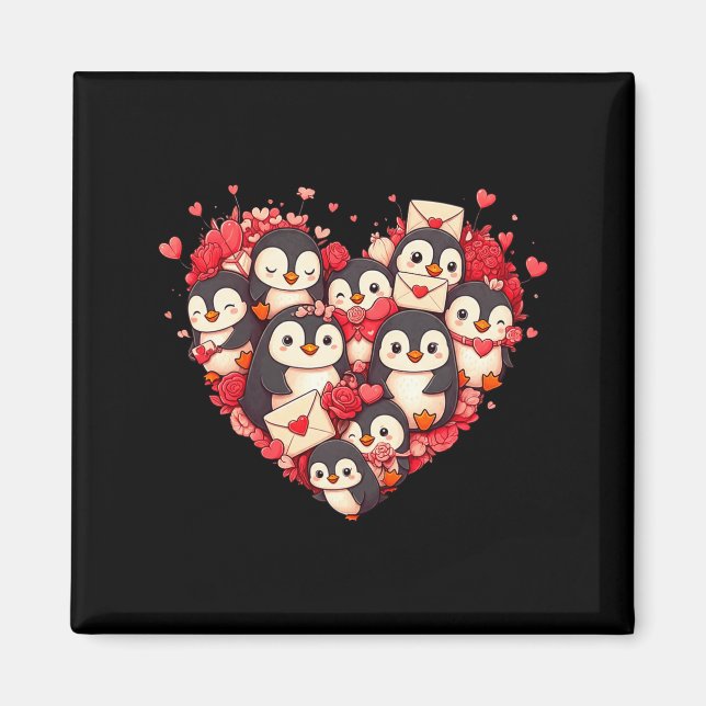 Imã Funny Penguin Heart Valentine Penguin Womens Mens  (Frente)
