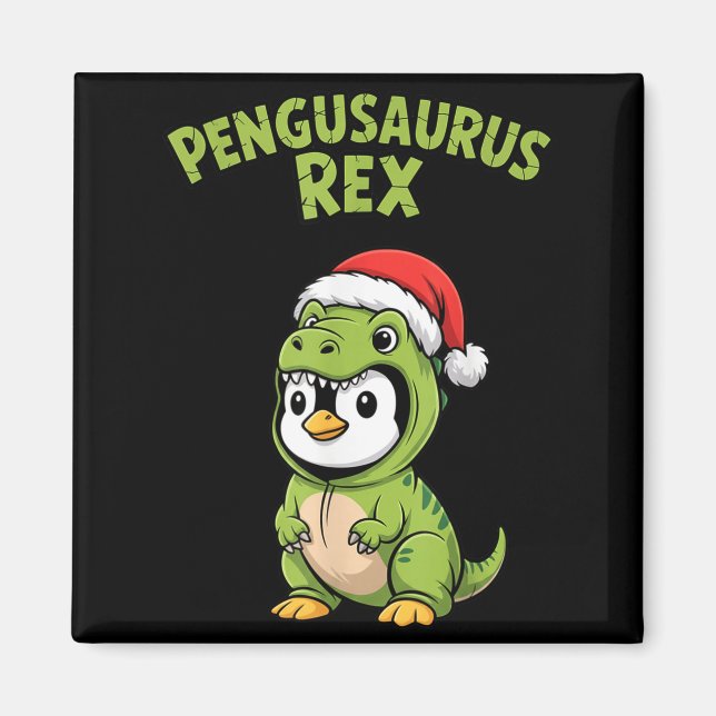 Imã Funny Penguin T-rex Costume Christmas Kids Boys  (Frente)