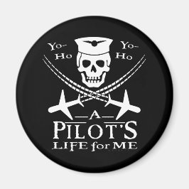 Imã Funny Pilot Skull Cross Airplanes Pirata Humor