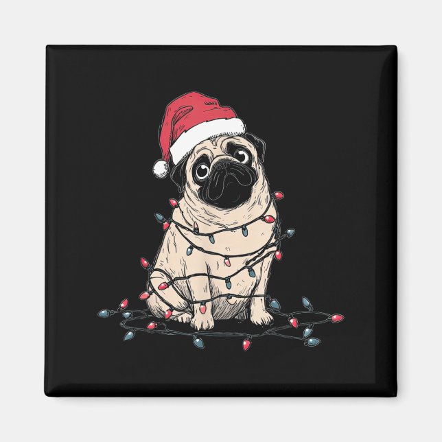Imã Funny Pug Christmas Graphics Dog Lights Lover Owne (Frente)