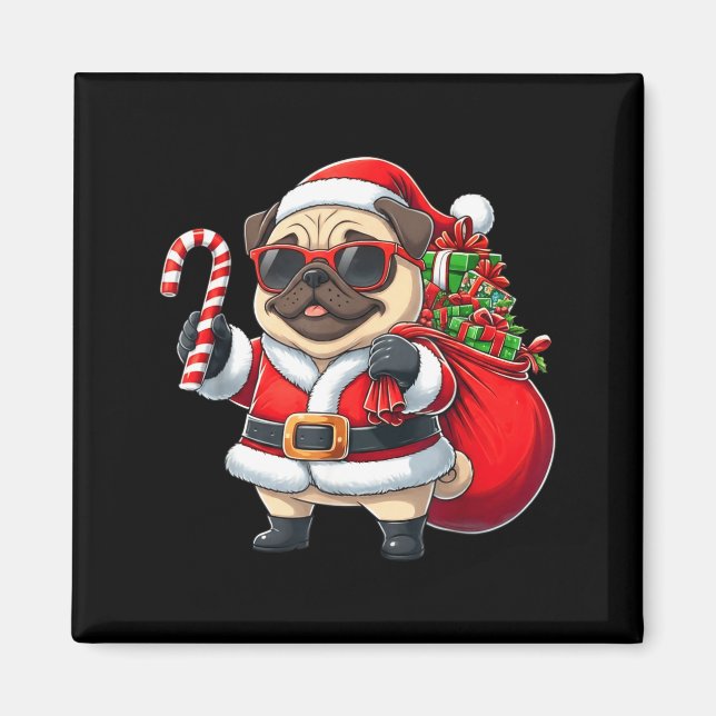 Imã Funny Pug Christmas Santa Outfit Xmas Mom Dad Kids (Frente)